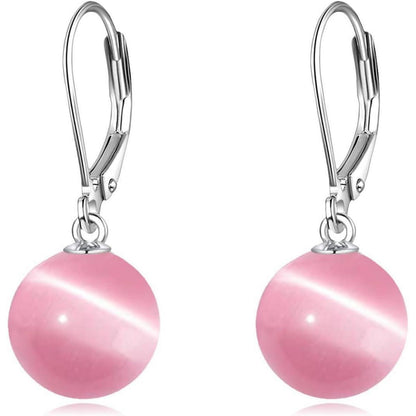 Perlen Ohrringe Sterling Silber Hängend Rosa Katzenauge