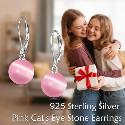 Perlen Ohrringe Sterling Silber Hängend Rosa Katzenauge