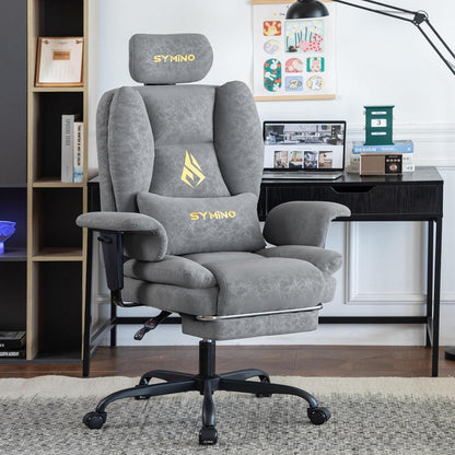 Gaming Stuhl mit Fußstütze, ergonomisch, Vintage-PU-Leder, Grau