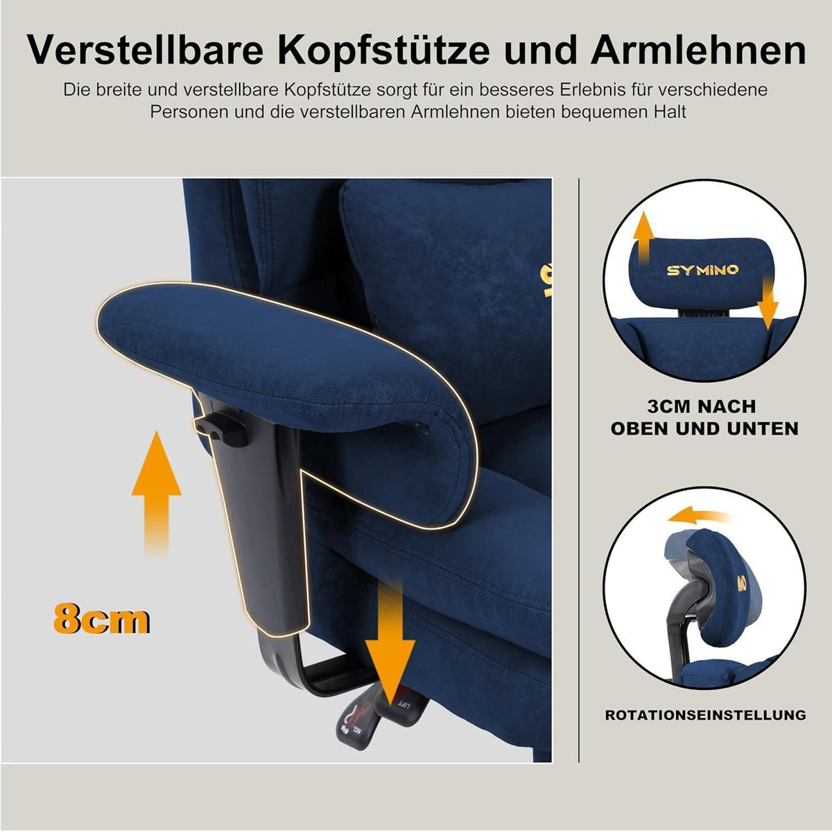 Gaming Stuhl mit Fußstütze, verstellbar, dunkelblau