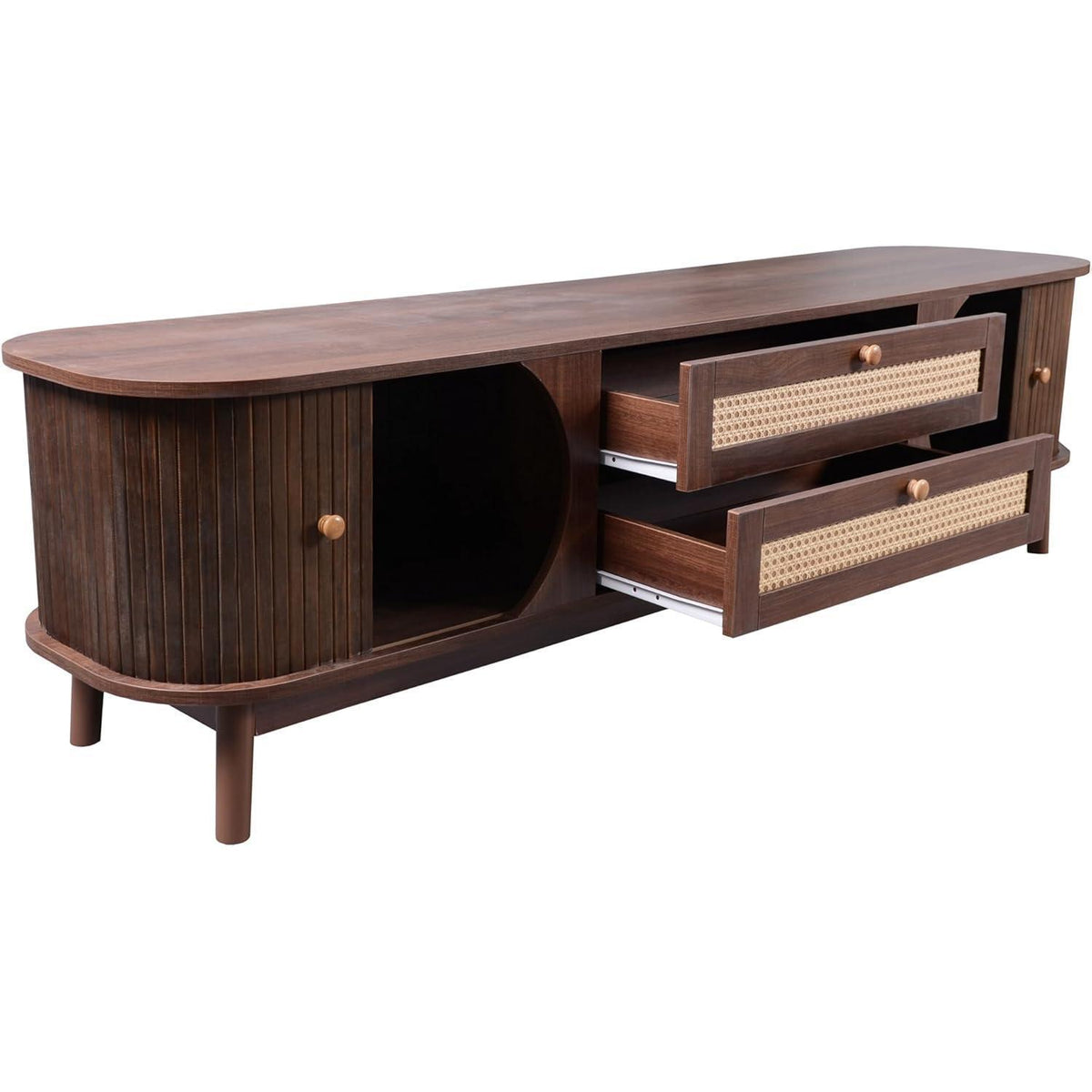 Landhaus TV-Bank Holz mit Rattan Schubladen 170cm