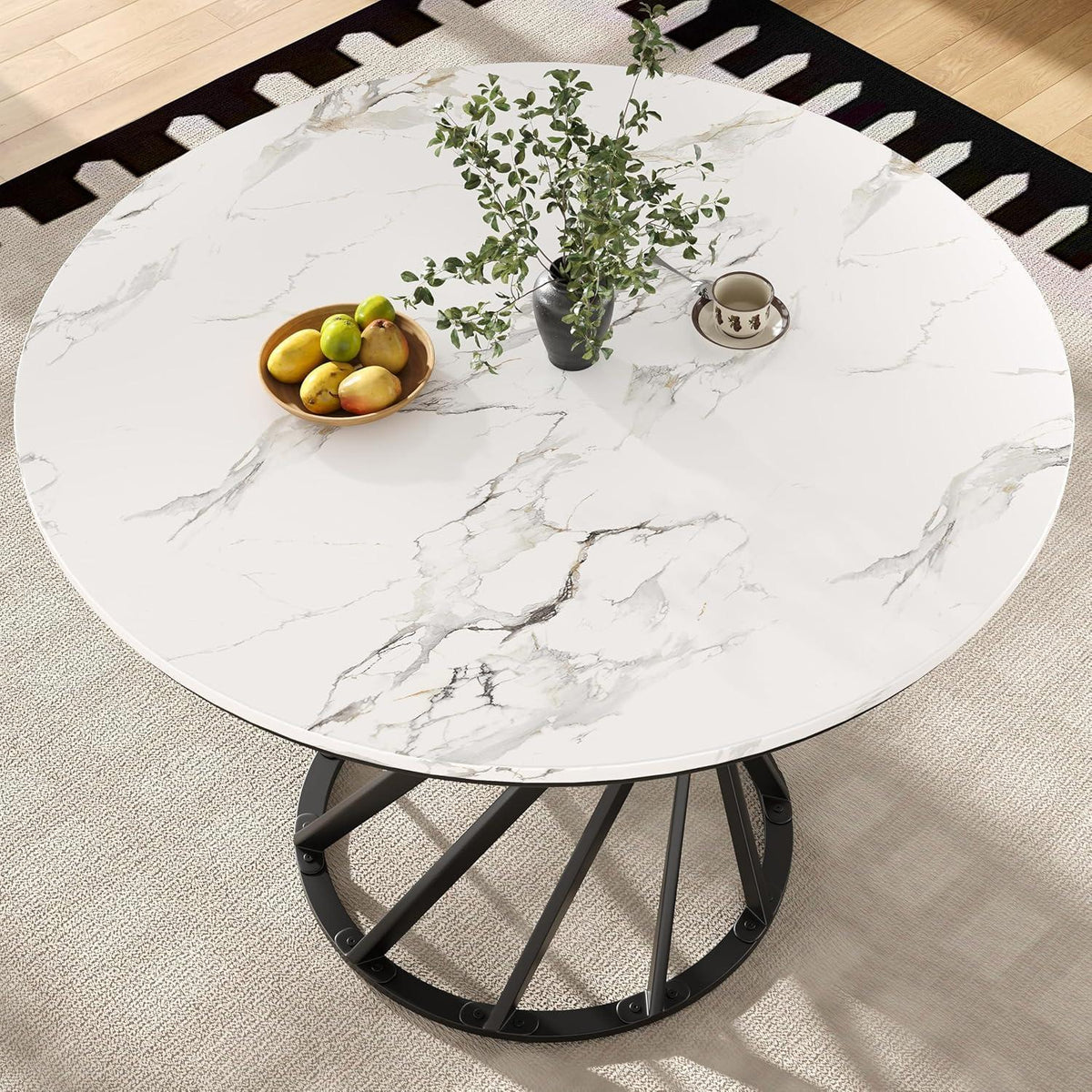 Runder Esstisch Weiß Marmor Optik 80x80cm Modern