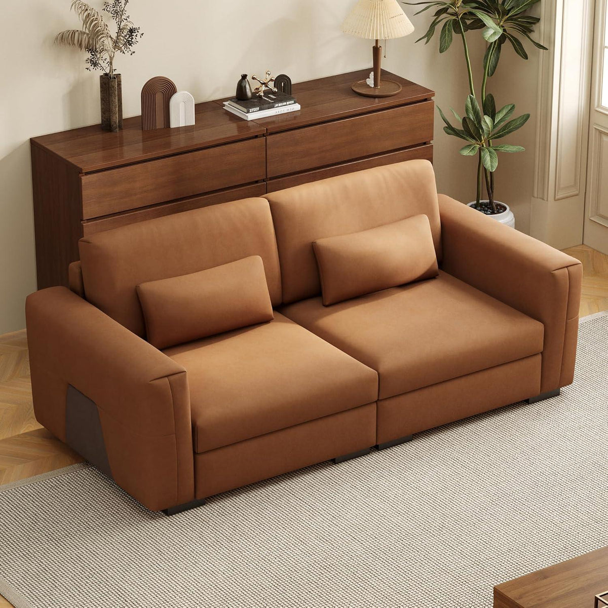 2-Sitzer Sofa Lederoptik 196cm – Bequemes Wohnzimmer Sofa