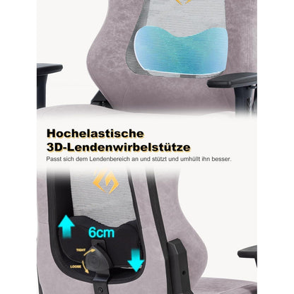 Gaming Stuhl Rosa mit 3D-Lendenwirbelstütze in Lederoptik