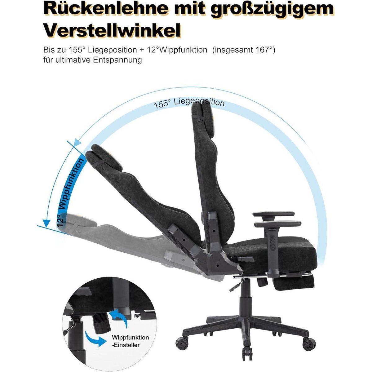 Gaming Stuhl mit atmungsaktiver Rückenlehne & 3D-Lendenstütze