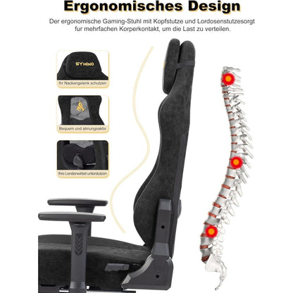 Gaming Stuhl mit atmungsaktiver Rückenlehne & 3D-Lendenstütze