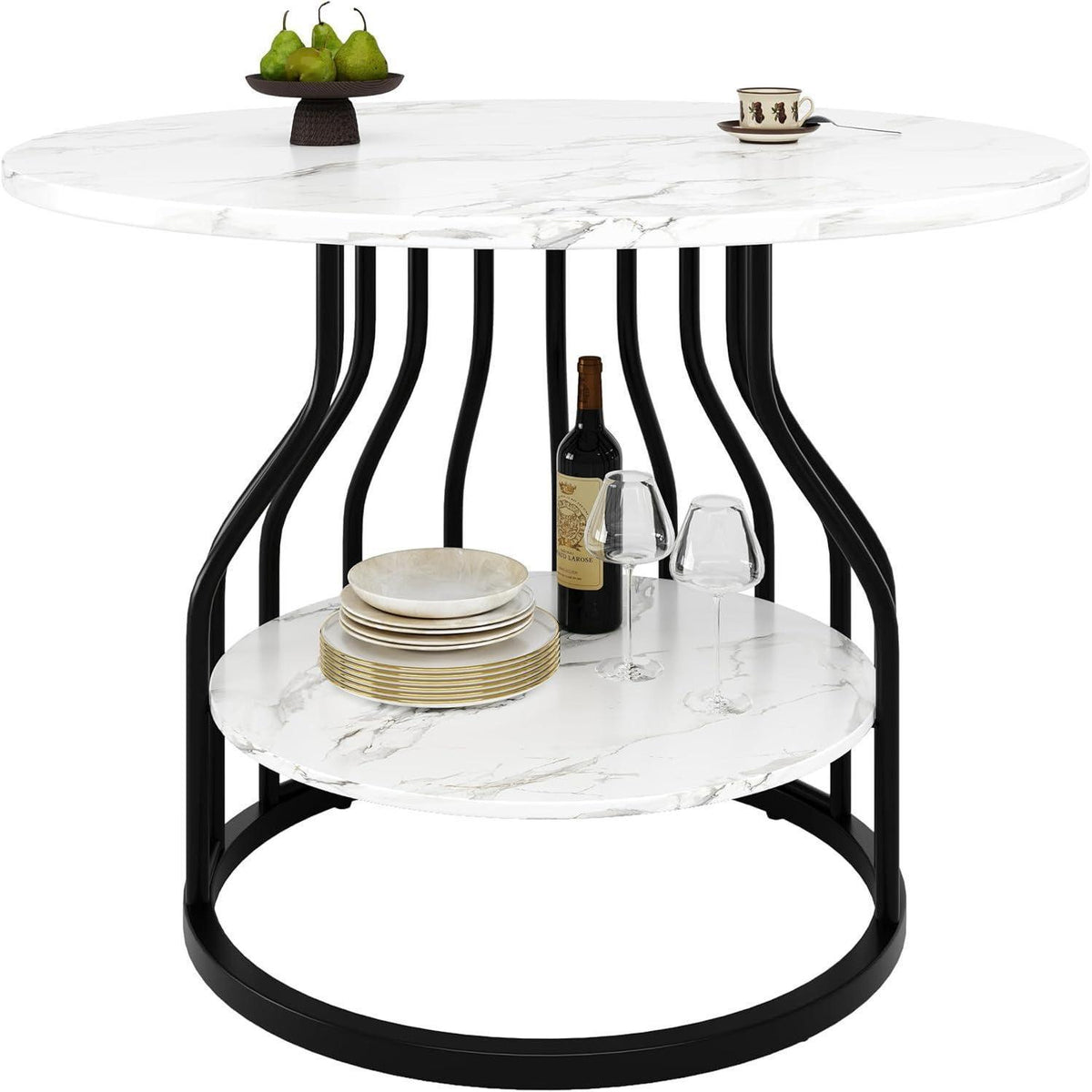 Runder Esstisch 80x80cm Weiß – Modern mit Stauraum