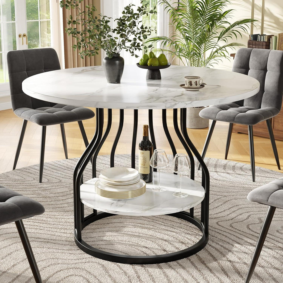 Runder Esstisch 80x80cm Weiß – Modern mit Stauraum