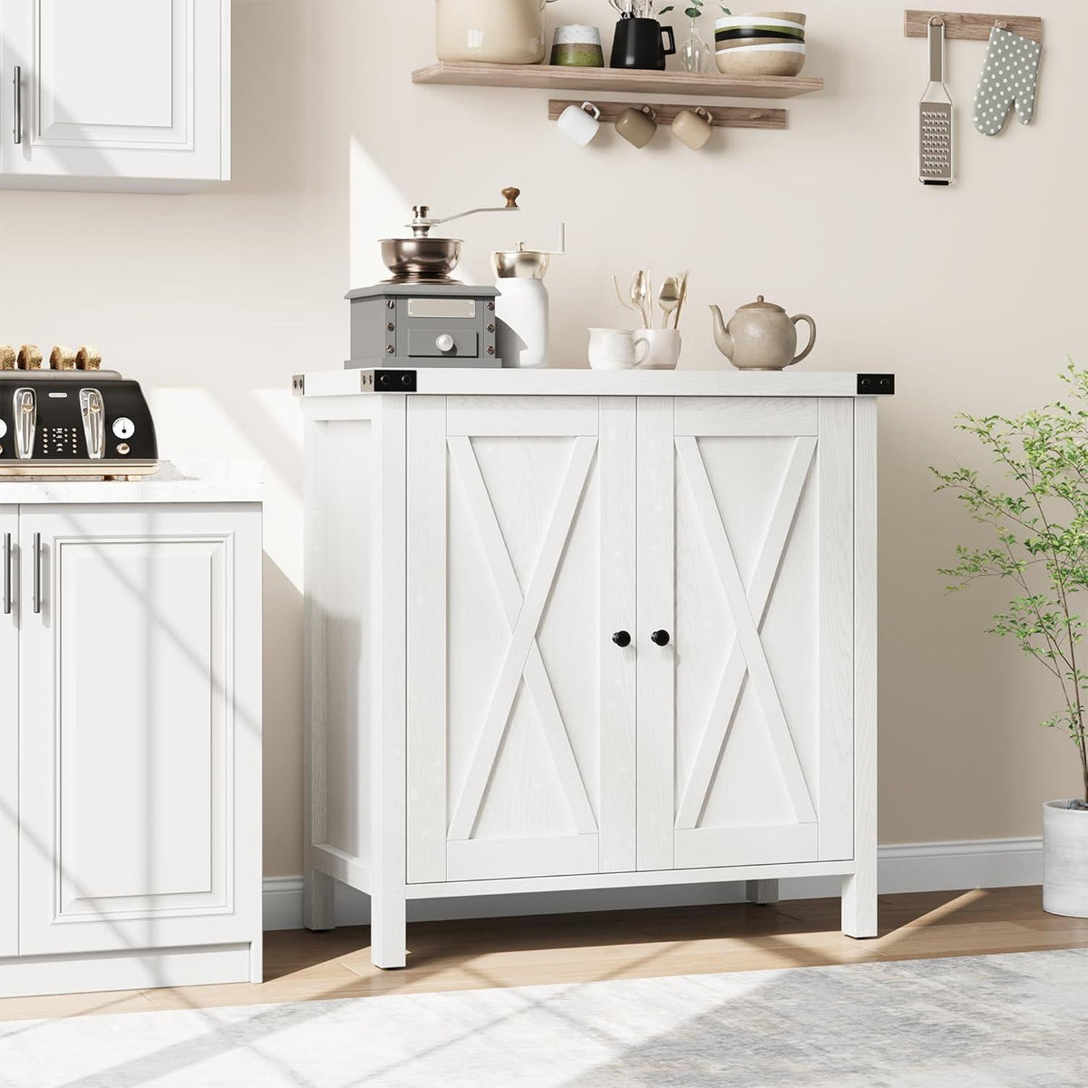 Weißes Sideboard mit 2 Türen & Fächern – 76x40x80cm