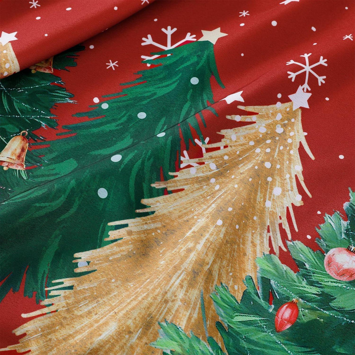 Runde Weihnachtstischdecke 200 cm Rot mit Weihnachtsbaum & Schneeflocken