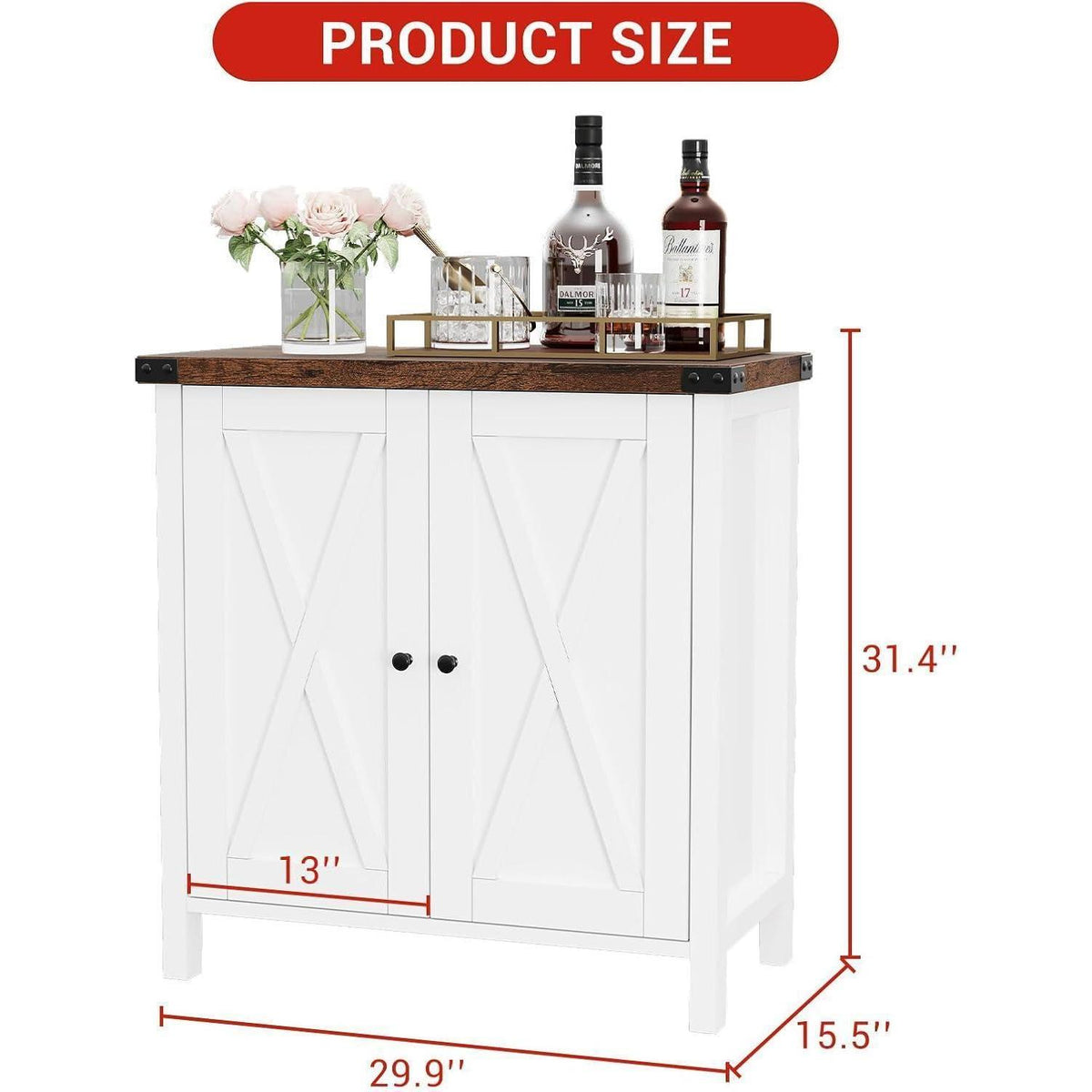 Sideboard mit 2 Fächern & 2 Türen – Weiß+Braun, 76x40x80cm
