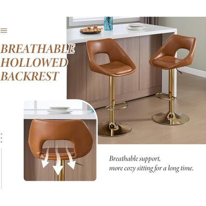 Barhocker Set 2x Höhenverstellbar, Braun-Gold