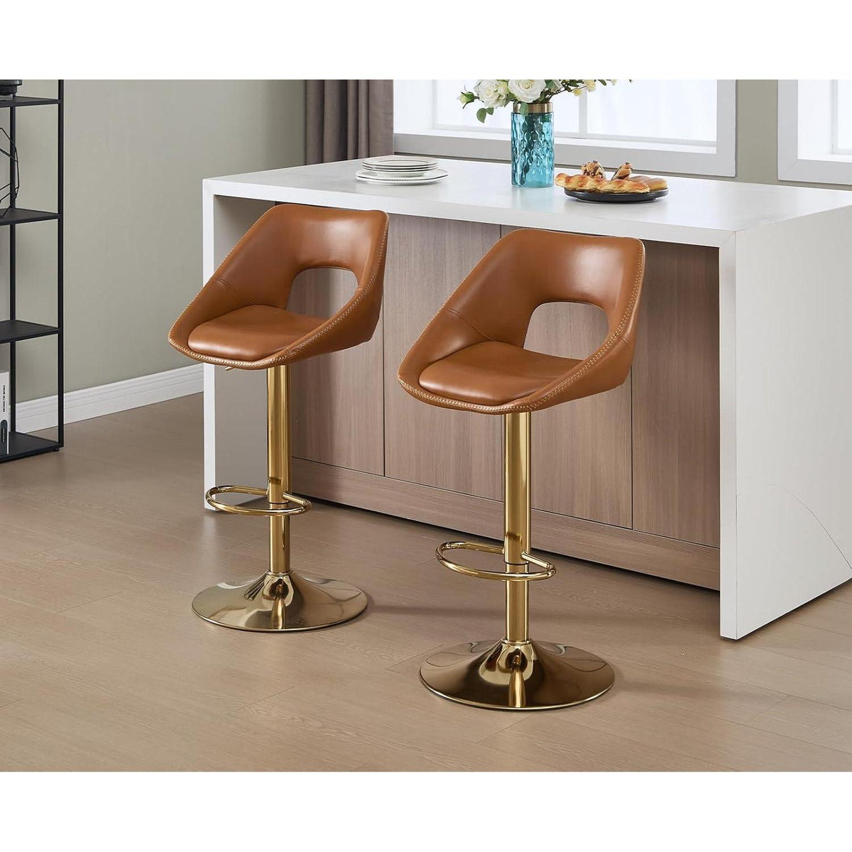 Barhocker Set 2x Höhenverstellbar, Braun-Gold