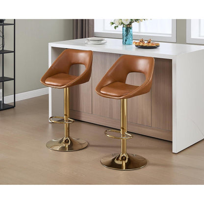 Barhocker Set 2x Höhenverstellbar, Braun-Gold