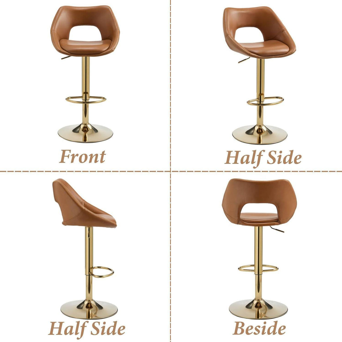 Barhocker Set 2x Höhenverstellbar, Braun-Gold