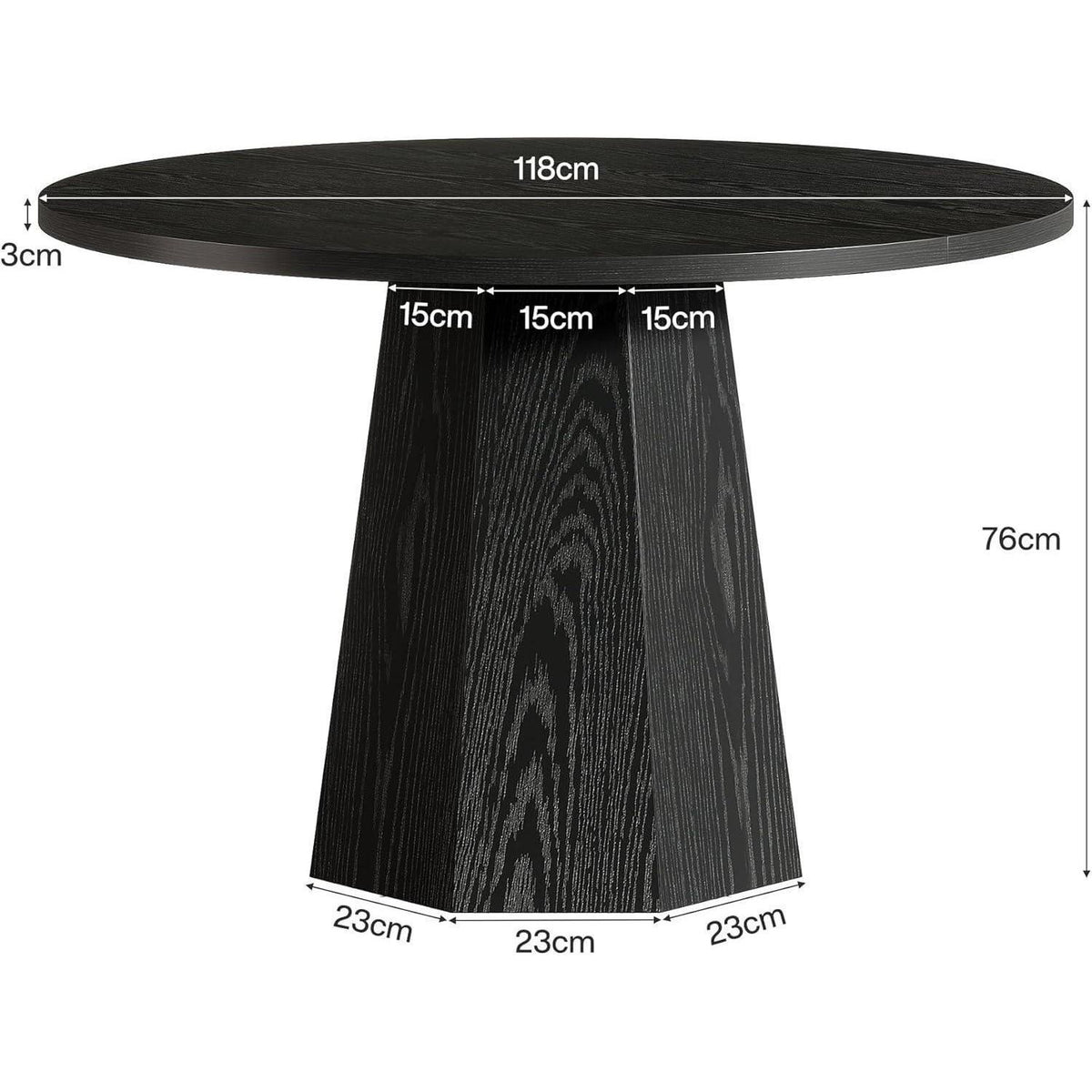 Runder Esstisch Schwarz 118cm – Esszimmertisch für 4 Personen