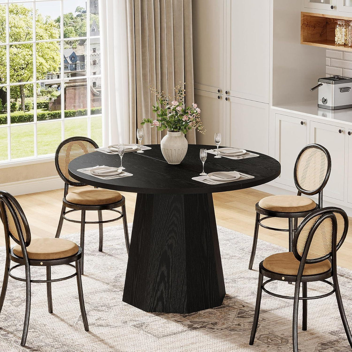 Runder Esstisch Schwarz 118cm – Esszimmertisch für 4 Personen