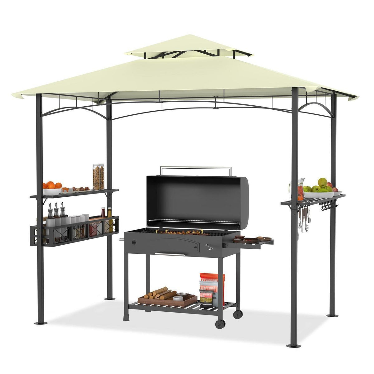 Grillpavillon 244x138 cm mit Bartresen & UV-Schutz – Beige