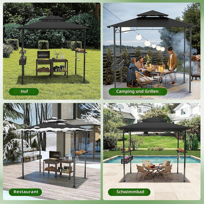 Grillpavillon 244x138 cm mit Bartresen & UV-Schutz Schwarz