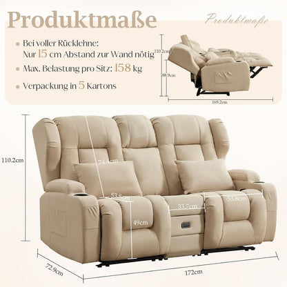 2-Sitzer Relaxsessel mit Liegefunktion & Kinosofa Beige