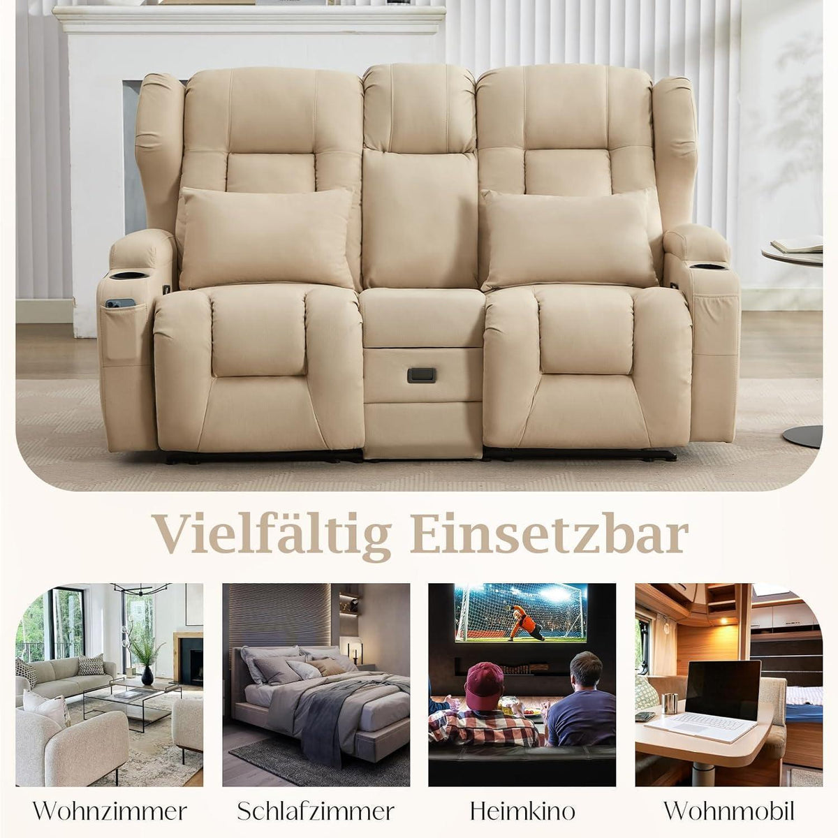 2-Sitzer Relaxsessel mit Liegefunktion & Kinosofa Beige