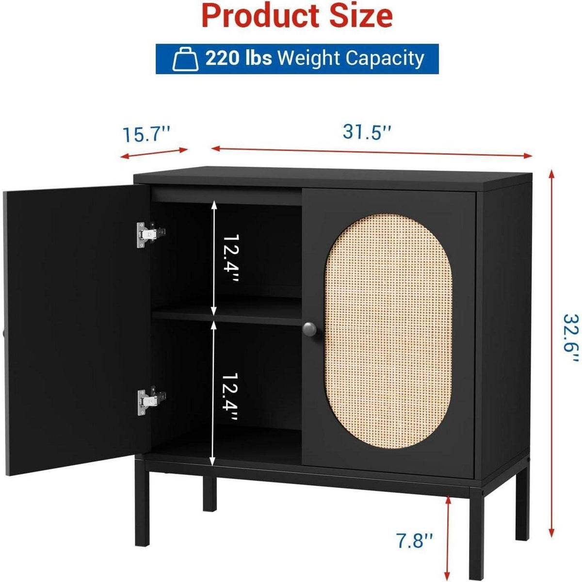 Sideboard mit Rattan Türen – Schrank 80x40x82 cm