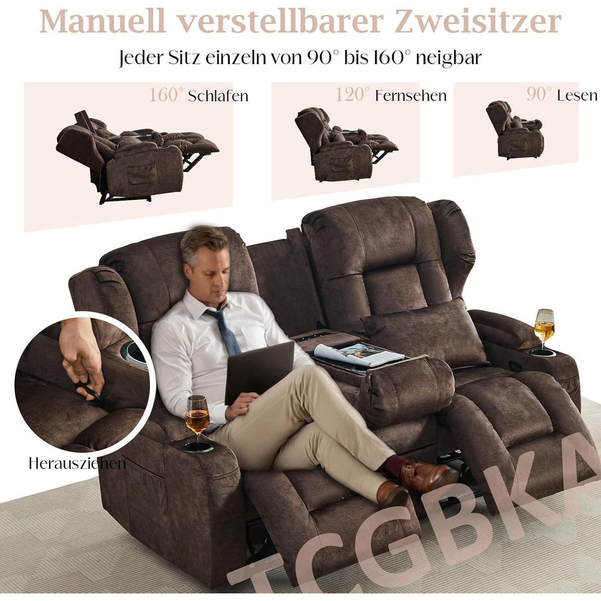 2-Sitzer Relaxsessel mit Liegefunktion & Kinosofa Braun
