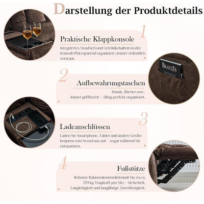 2-Sitzer Relaxsessel mit Liegefunktion & Kinosofa Braun