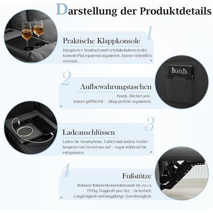 2-Sitzer Relaxsessel mit Liegefunktion & Kinosofa Grau