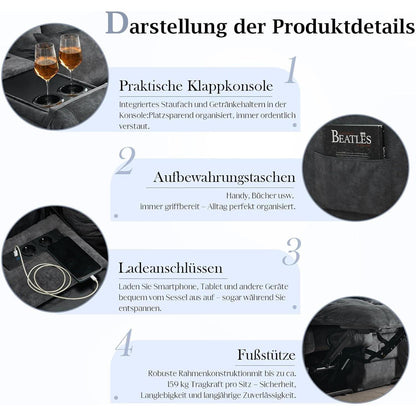 2-Sitzer Relaxsessel mit Liegefunktion & Kinosofa Grau