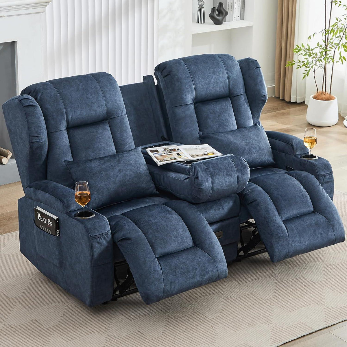 2-Sitzer Relaxsessel mit Liegefunktion & Kinosofa Blau