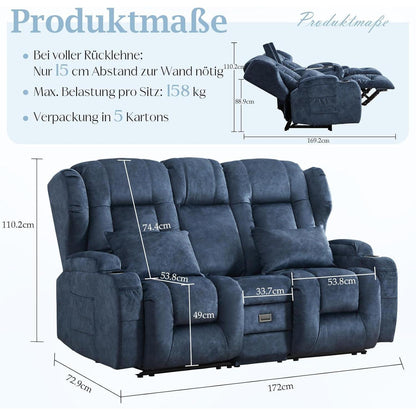2-Sitzer Relaxsessel mit Liegefunktion & Kinosofa Blau