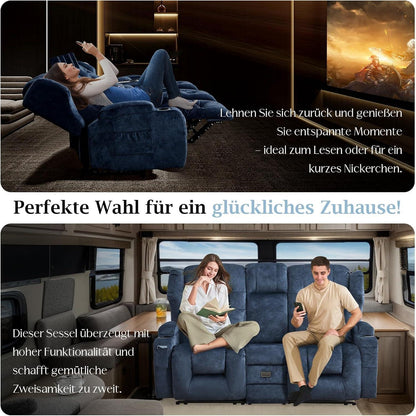 2-Sitzer Relaxsessel mit Liegefunktion & Kinosofa Blau
