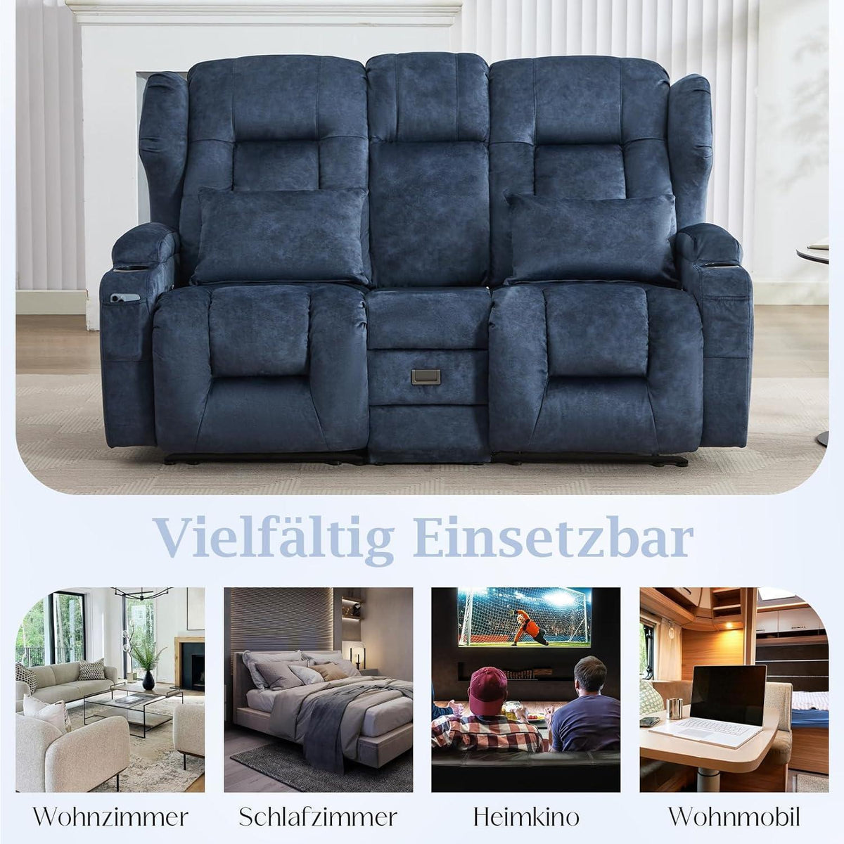 2-Sitzer Relaxsessel mit Liegefunktion & Kinosofa Blau