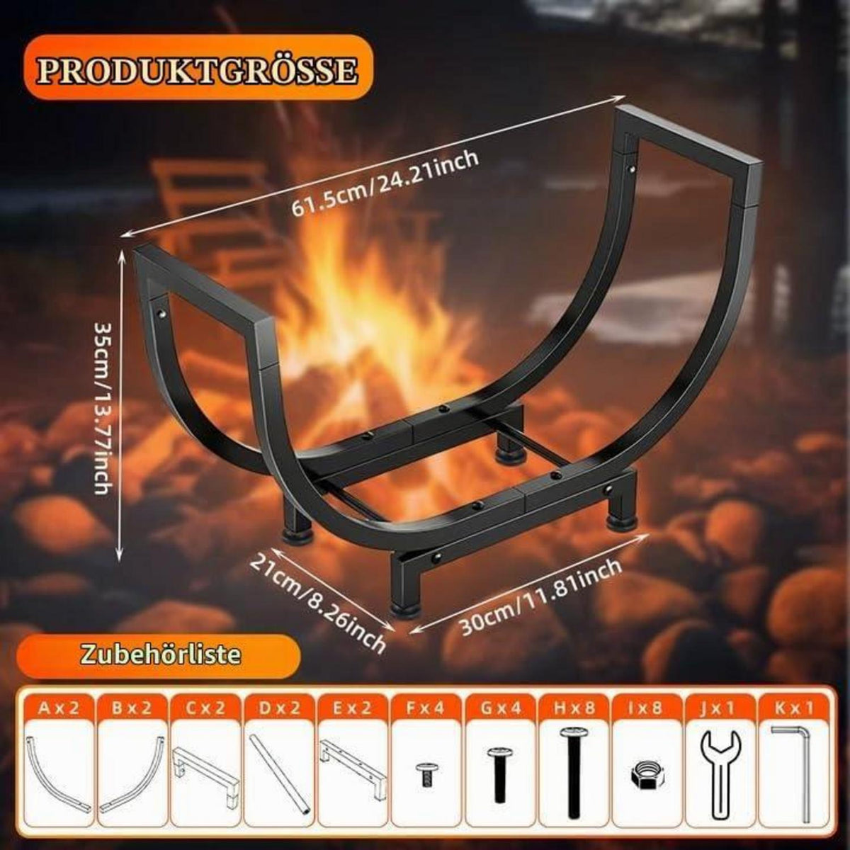 Brennholzregal U-Form Metall – Kaminholzhalter für Innen & Aussen