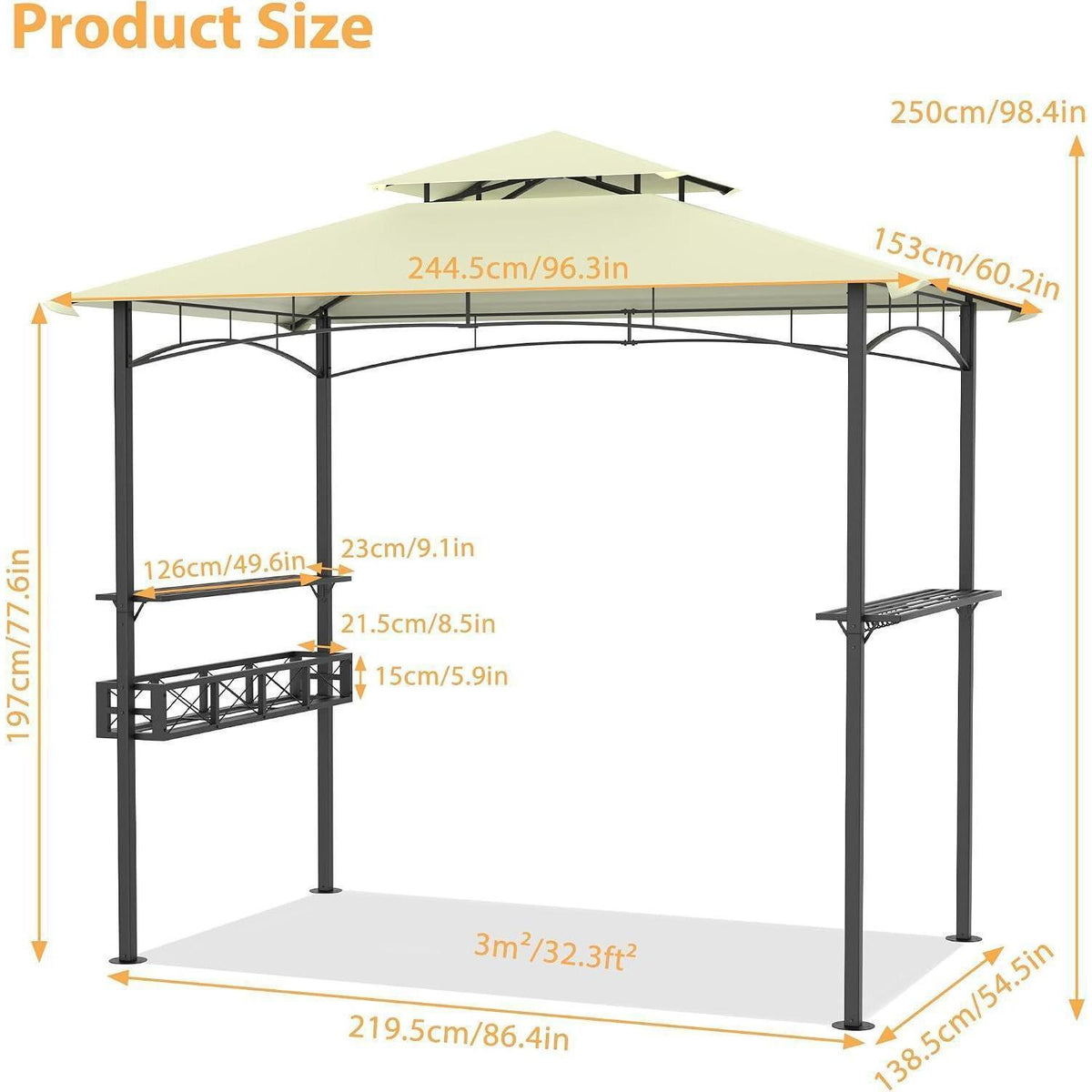 Grillpavillon 245x153cm mit Rauchabzug & Stauraum
