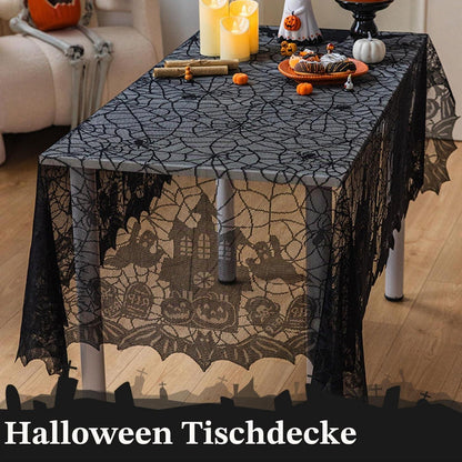 Halloween Tischdecke Schwarz Spitze 135x175 cm Wiederverwendbar