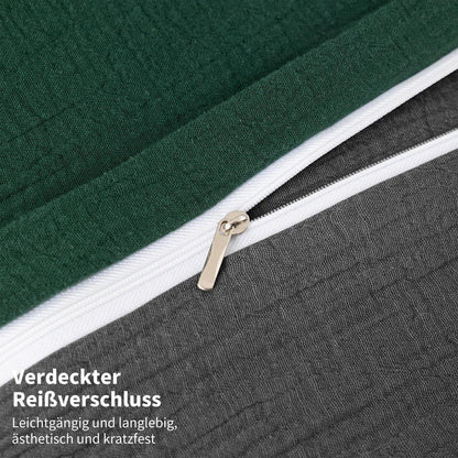 Doppelte Muslin Bettwäsche 200x200 Dunkelgrün Grau – 3-teilig