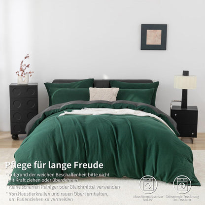 Doppelte Muslin Bettwäsche Dunkelgrün Grau 155x220 cm