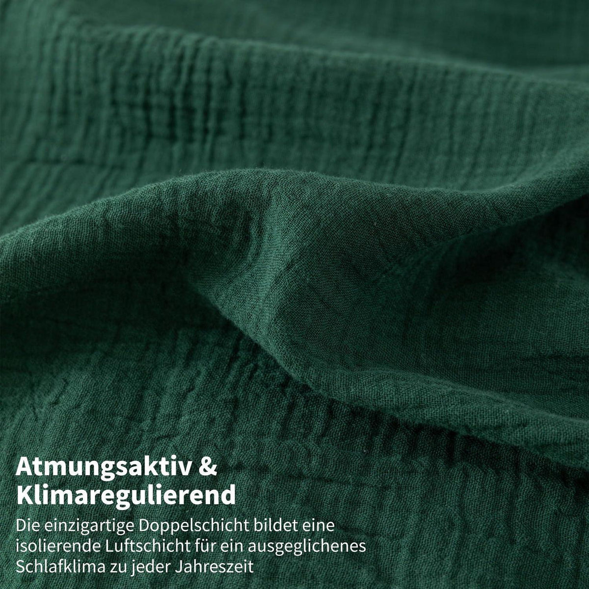 Doppelte Muslin Bettwäsche 200x220 Dunkelgrün Grau – 3-teilig