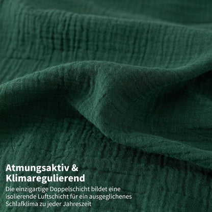 Doppelte Muslin Bettwäsche 200x220 Dunkelgrün Grau – 3-teilig