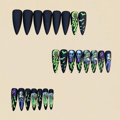 Halloween Falsche Nägel Schwarz Scream Ghostface Gothic Design
