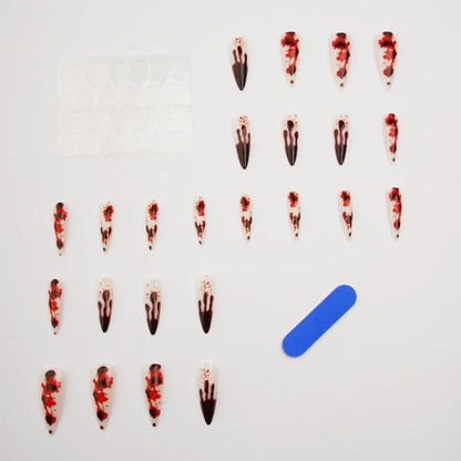 Stiletto Halloween Nägel Dunkel Rot Blood French Fake Nails