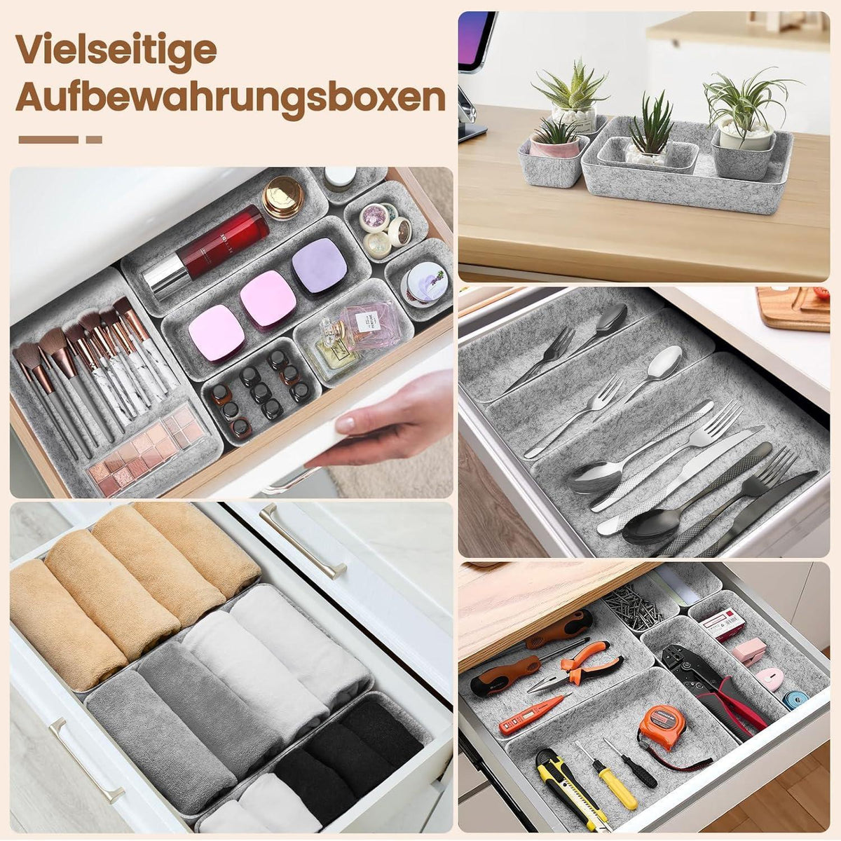 9er Schubladen Organizer Filz Hellgrau