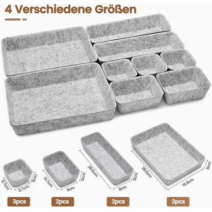 9er Schubladen Organizer Filz Hellgrau
