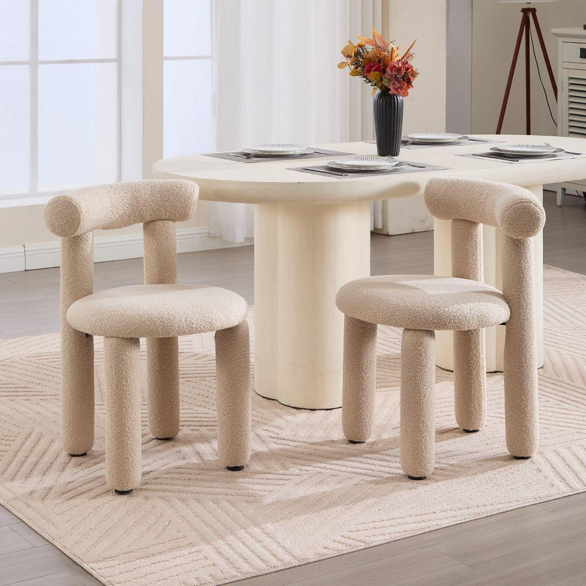 Küchenstühle 2er Set Kunstfell – Moderne Esszimmerstühle Khaki