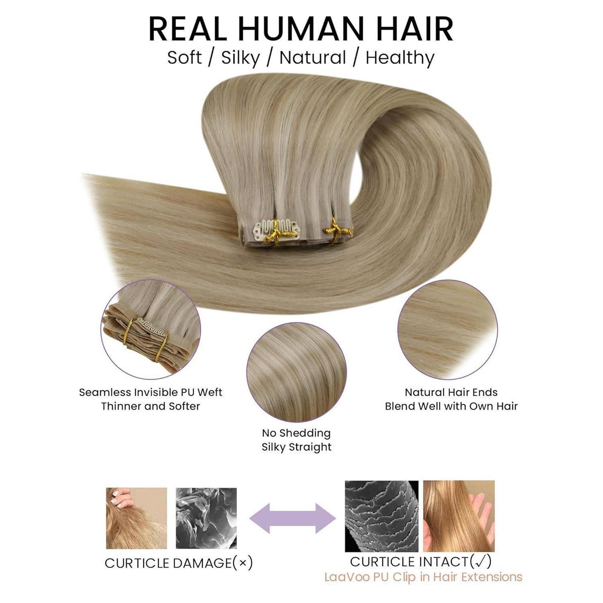 Echthaar Clip-Ins Blonde Highlights – 40cm, 100g #16/22