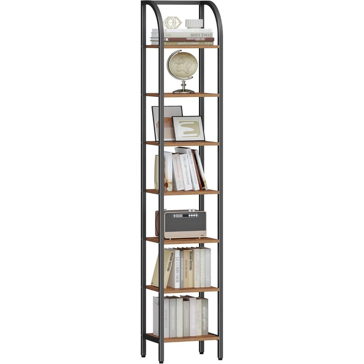 Vintage Bücherregal schmal – Braun-Schwarz, 208,5 cm hoch