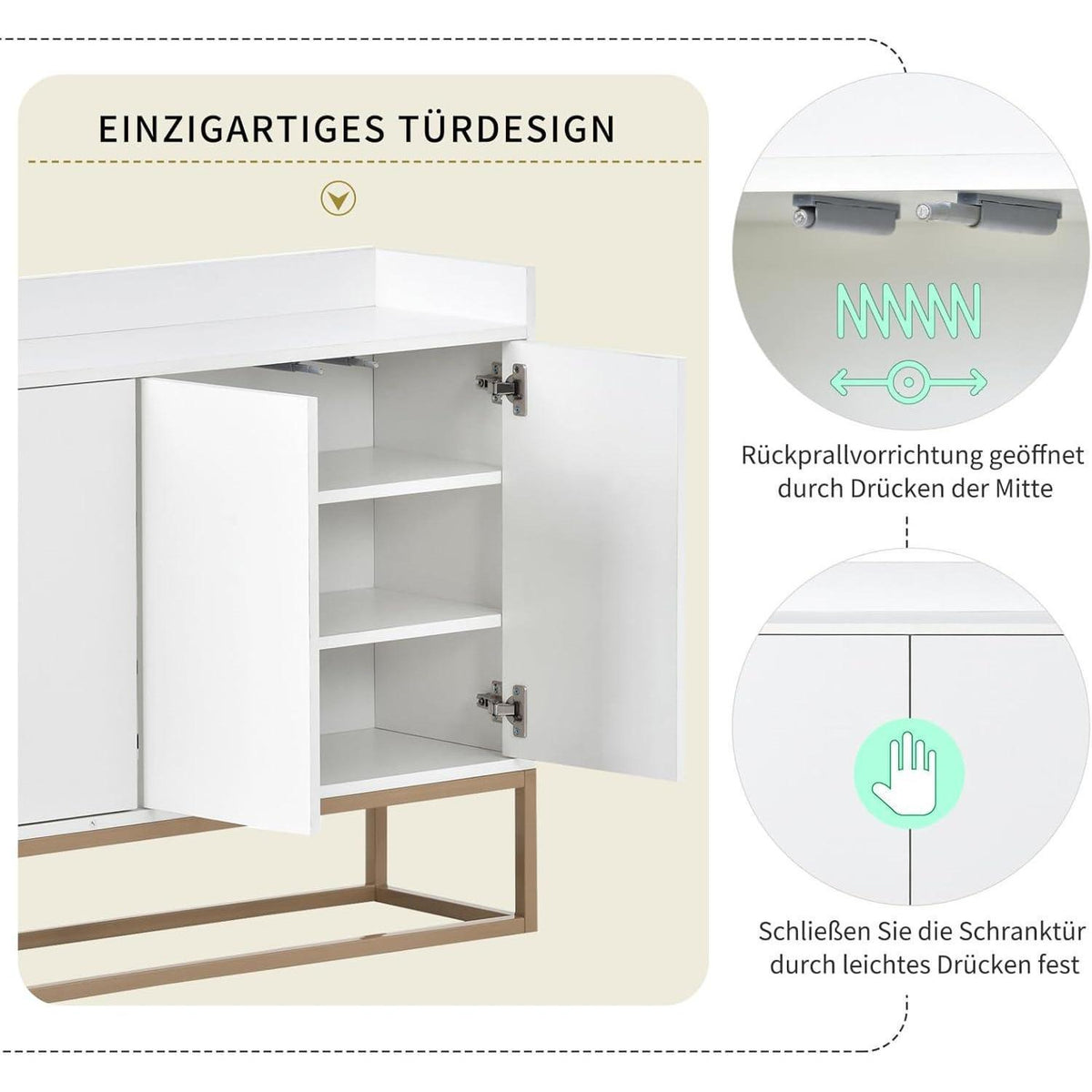 Moderne Anrichte mit 4 Türen & verstellbarem Regal (Weiß)