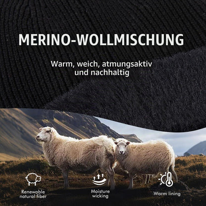 Wasserfeste Merino-Wollmütze mit Ohrenklappen Schwarz XL-XXL